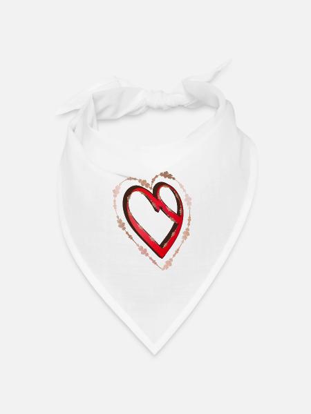 nostalgisches rotes Kalligrafie Herz - Bandana Dreieckstuch - Weiß