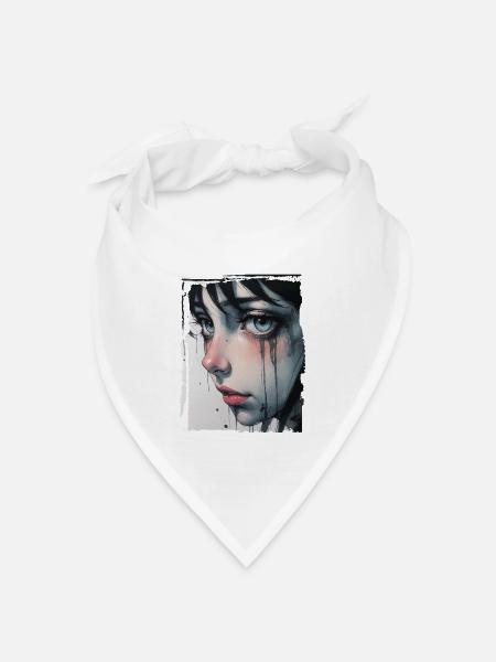 Anime Mädchen mit Tränen - Bandana Dreieckstuch - Weiß