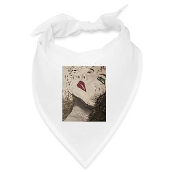 Expressionistisches Porträt mit Blauem Blick - Bandana Dreieckstuch - Weiß - Vorne