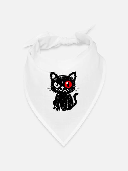 Schwarze Katze mit rotem Auge sitzend - Bandana Dreieckstuch - Weiß