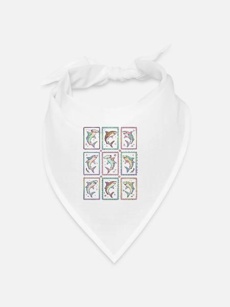 Haifisch Tropischer Ozean-Stempel TShirt Süßer Hai - Bandana Dreieckstuch - Weiß
