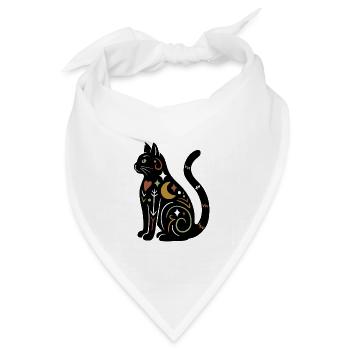 Magische Katze - Schwarz Bunt - Bandana Dreieckstuch - Weiß - Vorne