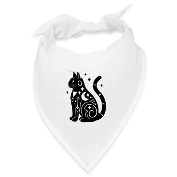 Magische Katze - Schwarz mit Sternen - Bandana Dreieckstuch - Weiß - Vorne