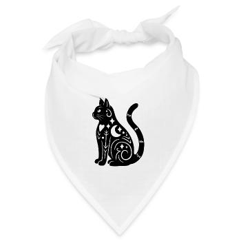 Magische Katze - Schwarz - Bandana Dreieckstuch - Weiß - Vorne