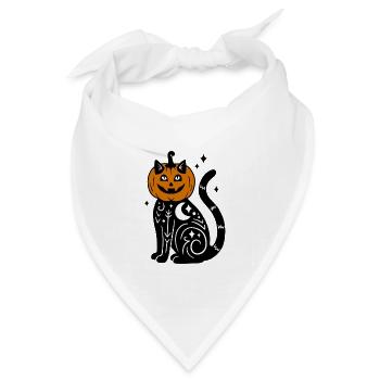 Halloween Katze Kürbiskostüm - Mit Sternen - Bandana Dreieckstuch - Weiß - Vorne