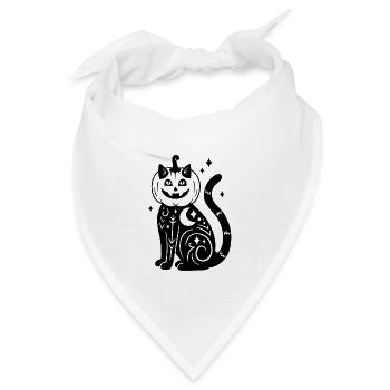 Halloween Katze Kürbiskostüm - Schwarz mit Sternen - Bandana Dreieckstuch - Weiß - Vorne