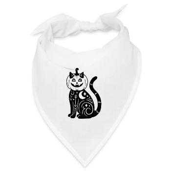 Halloween Katze Kürbiskostüm - Schwarz - Bandana Dreieckstuch - Weiß - Vorne