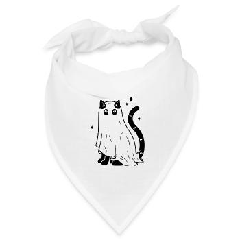 Halloween Katze Gespenst - Schwarz mit Sternen - Bandana Dreieckstuch - Weiß - Vorne