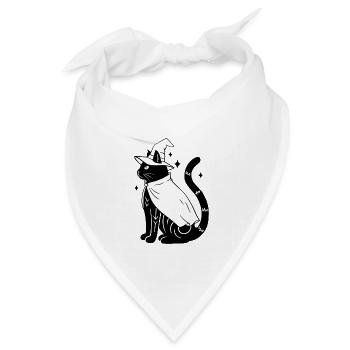 Magische Halloween Katze als Hexe - SW - Bandana Dreieckstuch - Weiß - Vorne
