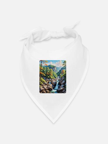 Ruhige Berg-Wasserfall-Landschaft - Bandana Dreieckstuch - Weiß