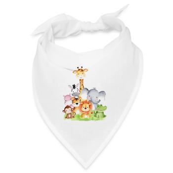 Niedliche afrikanische Tiere – 🦁 🐵 🐊 in Aquarel - Bandana Dreieckstuch - Weiß - Vorne