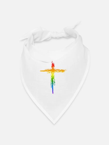 Regenbogen Kreuz - Bandana Dreieckstuch - Weiß