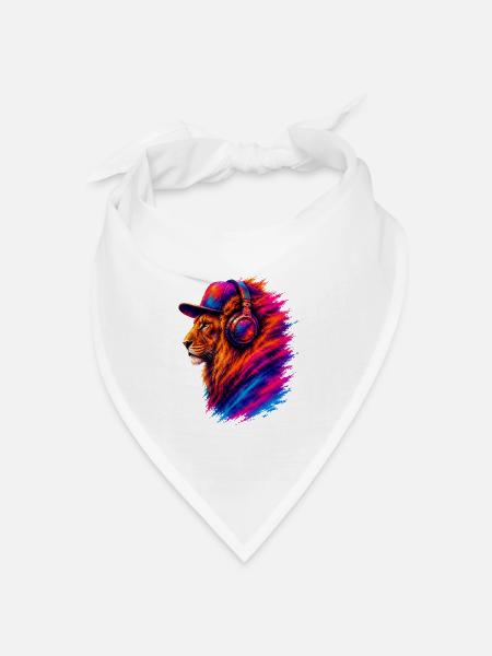 Löwe mit Kopfhörern – Musik & Streetwear - Bandana Dreieckstuch - Weiß