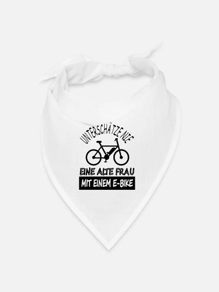 Alte Frau fährt E bike Radfahren Radsport Geschenk - Bandana Dreieckstuch - Weiß