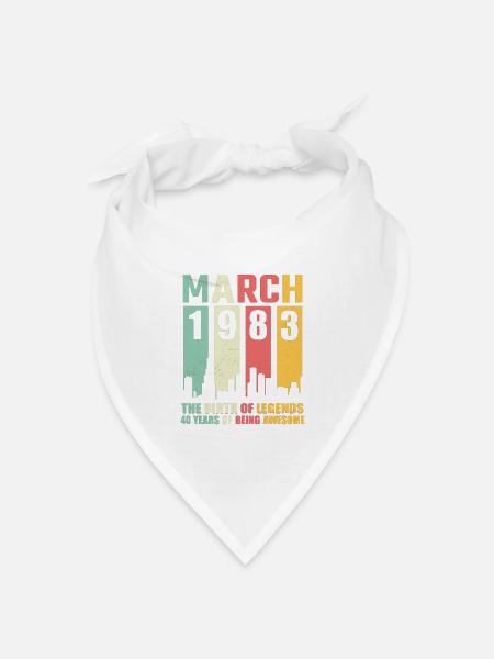 40. Geburtstag März Jahrgang 1983 Geschenkidee - Bandana Dreieckstuch - Weiß