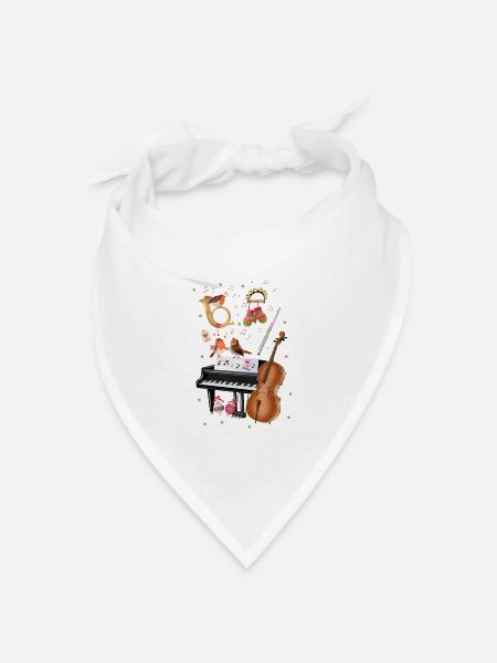 Weihnachten mit Rotkehlchen und Musik - Bandana Dreieckstuch - Weiß