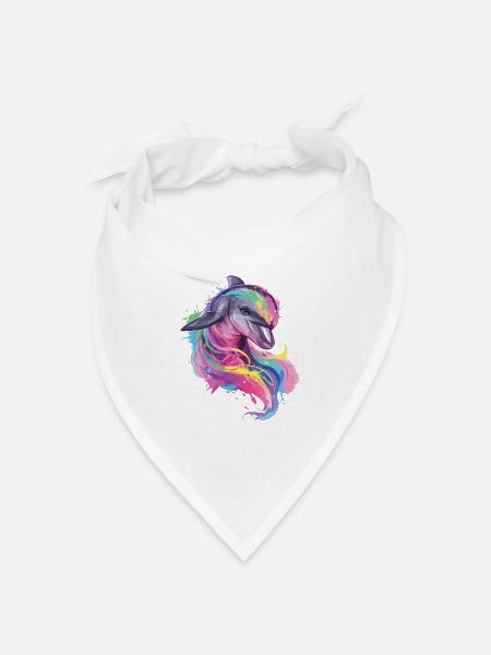 Delfin Delphin Ozean Meer Strand Natur Bunt Kunst - Bandana Dreieckstuch - Weiß