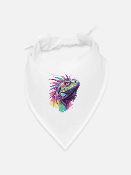 Leguan Echse Reptil Tier Natur Tropen Bunt Kunst - Bandana Dreieckstuch - Weiß