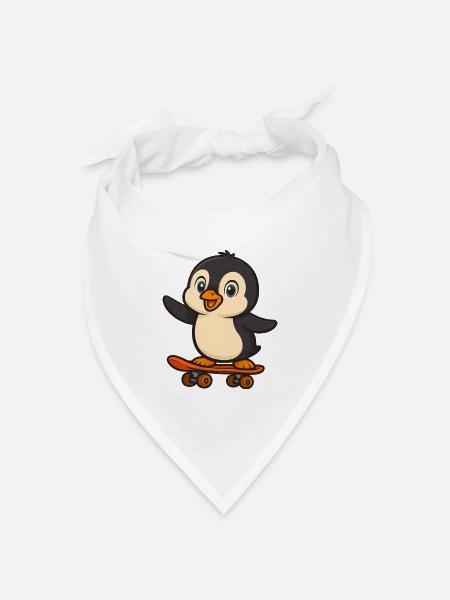 Cooler Pinguin Skateboarder Cartoon Fahrer Lustig - Bandana Dreieckstuch - Weiß