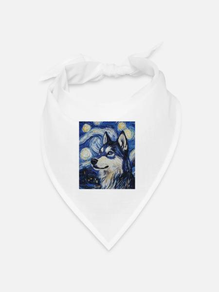 Husky Hund Hunde Van Gogh Style Starry Night - Bandana Dreieckstuch - Weiß