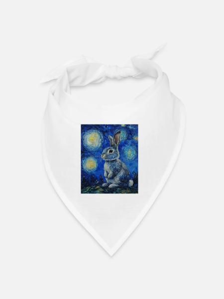 Hase Kaninchen Häschen Van Gogh Style Starry Night - Bandana Dreieckstuch - Weiß