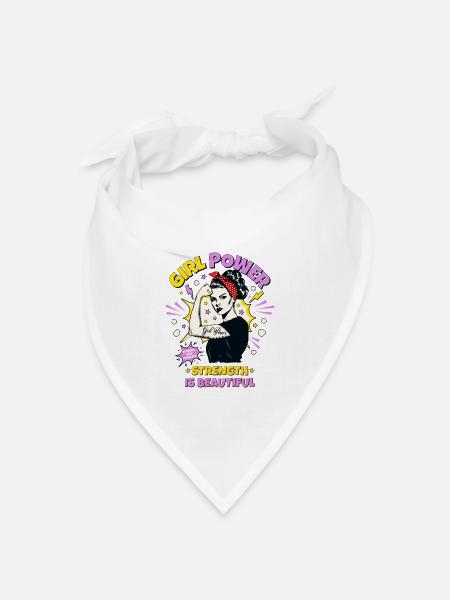 Frau Pop Art Girl Power Frauenpower Mädchen Stark - Bandana Dreieckstuch - Weiß