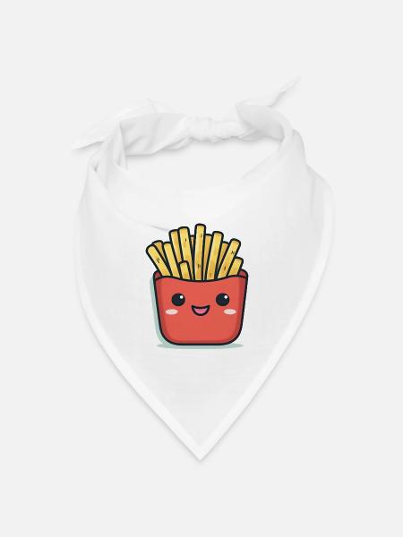 Kawaii Pommes Frites Cartoon - Bandana Dreieckstuch - Weiß