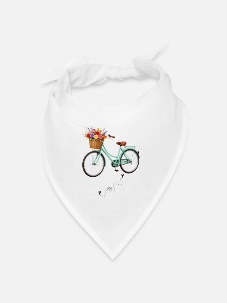 Pastellfahrrad mit Blumenkorb - Bandana Dreieckstuch - Weiß