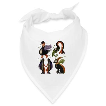 Fabelhafte Vogelwesen Quartett - Bandana Dreieckstuch - Weiß - Vorne