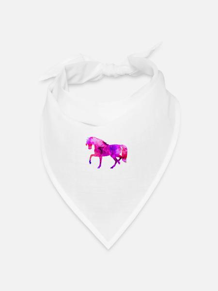 Pferd lustige Tiere blau-rosa Aquarell T Shirt Kin - Bandana Dreieckstuch - Weiß