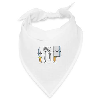 Kindermotiv tanzendes Besteck Kindershirt Besteck - Bandana Dreieckstuch - Weiß - Vorne