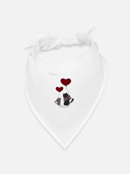 Katzen mit Herz Ballon - Bandana Dreieckstuch - Weiß
