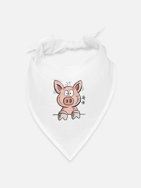 Happy Schweinchen mit Blümchen I Tiermotiv Comic - Bandana Dreieckstuch - Weiß