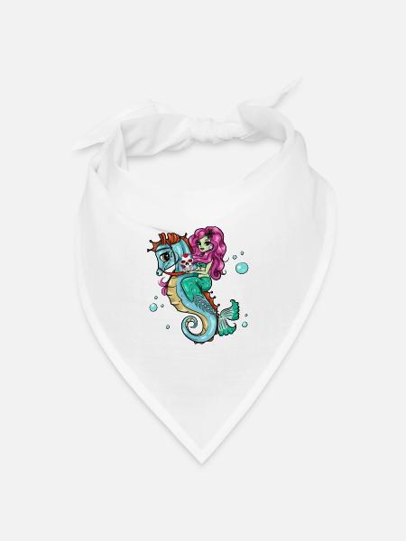 Skelett Meerjungfrau Seepferdchen Sugar Skull - Bandana Dreieckstuch - Weiß