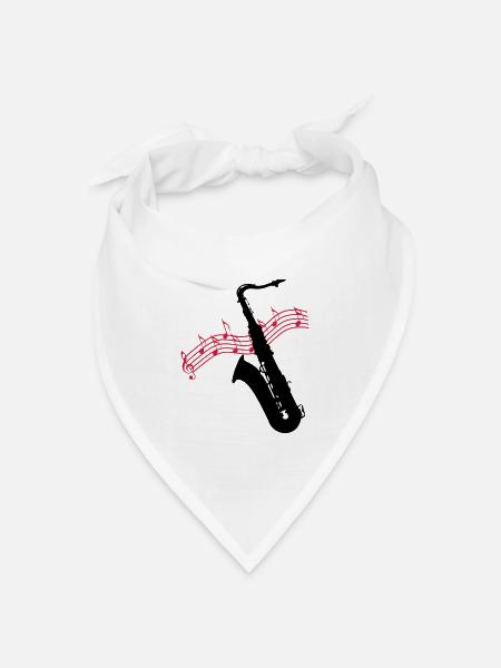 Saxofon / Noten - Bandana Dreieckstuch - Weiß