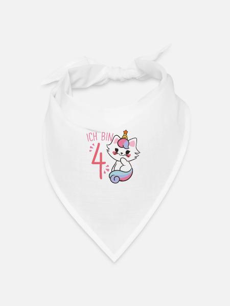 Caticorn 4. Geburtstag Mädchen Einhorn - Bandana Dreieckstuch - Weiß