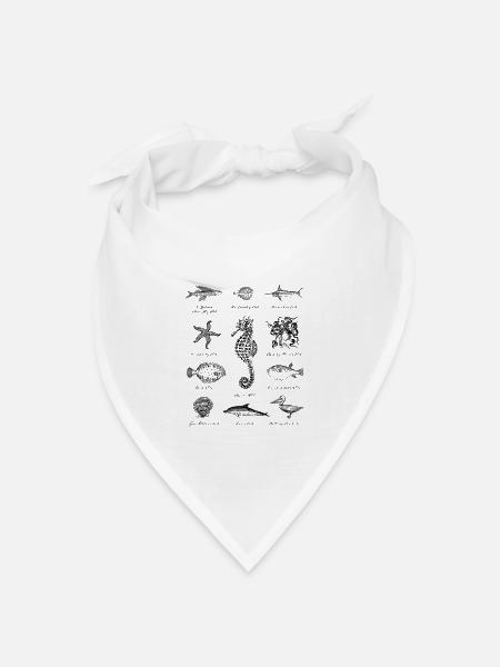 Fische Seestern Delfin Seepferdchen Krake Oktopus - Bandana Dreieckstuch - Weiß