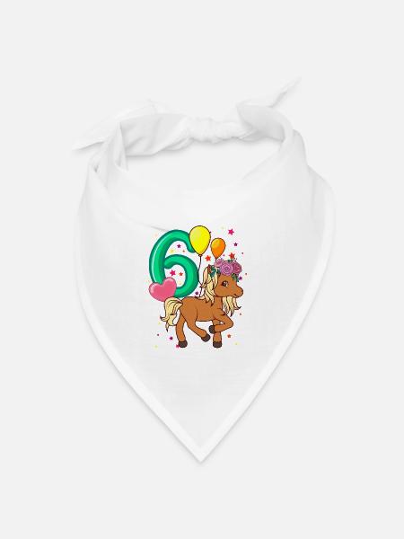 Kinder Geburtstagsshirt Pferd 6 Geburtstag Mädchen - Bandana Dreieckstuch - Weiß