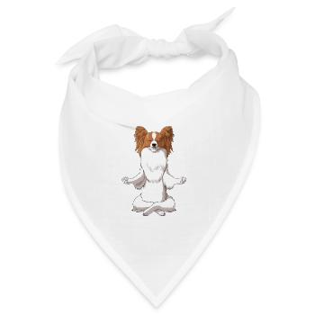 Meditierender Kontinentaler Zwergspaniel Hund - Bandana Dreieckstuch - Weiß - Vorne