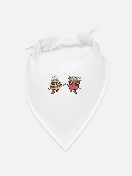 Burger und Pommes Kawaii - Bandana Dreieckstuch - Weiß