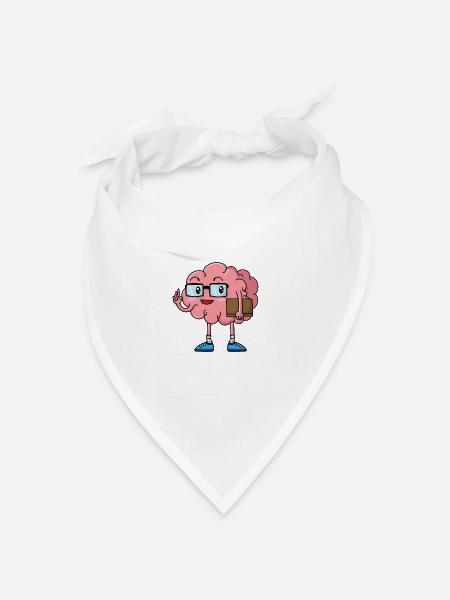 Streber Gehirn mit Buch und Brille - Bandana Dreieckstuch - Weiß