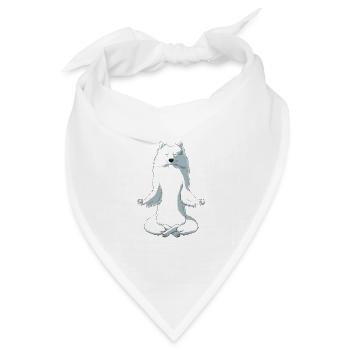 Meditierender JapanSpitz Hund - Bandana Dreieckstuch - Weiß - Vorne