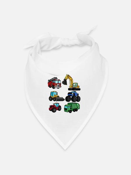 Bagger Feuerwehr Traktor Fahrzeuge Kinder Geschenk - Bandana Dreieckstuch - Weiß