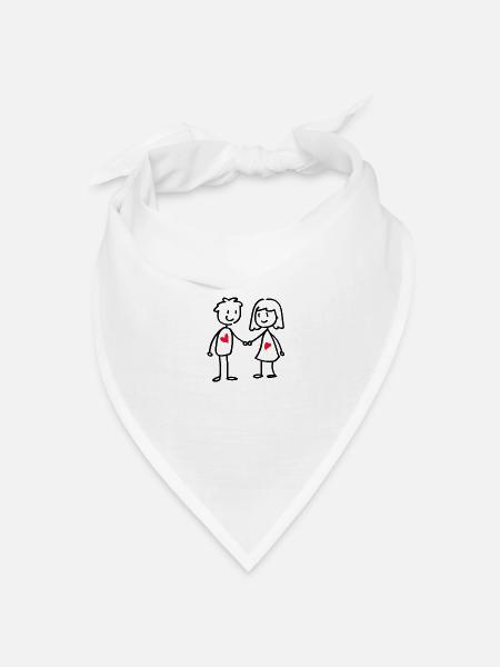 Verliebtes Pärchen Geschenk süße Strichmännchen - Bandana Dreieckstuch - Weiß