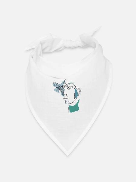 OneLine-Art und Line-Art Kunst Lineart Gesicht - Bandana Dreieckstuch - Weiß