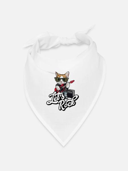 Let's Rock Guitar Rock and Roll Humor Katze - Bandana Dreieckstuch - Weiß