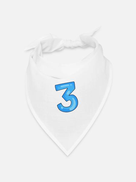 Zahl 3 Blau - Bandana Dreieckstuch - Weiß
