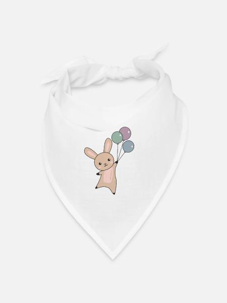 Hase fliegt Ballons oben süße Tiere für Kinder - Bandana Dreieckstuch - Weiß