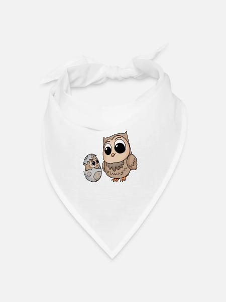 Eule mit Baby Eule - Bandana Dreieckstuch - Weiß