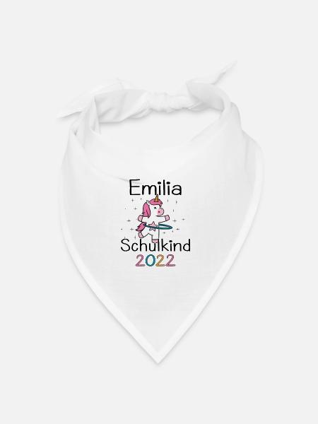 Einschulung 2022 Emilia Einhorn Erstklässler 2022 - Bandana Dreieckstuch - Weiß